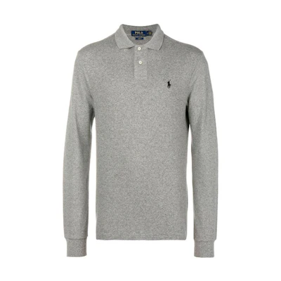Polo Ralph Lauren SS22 Grey Cotton Long Sleeve Polo Shirt with Logo Embroidery 710681126-003