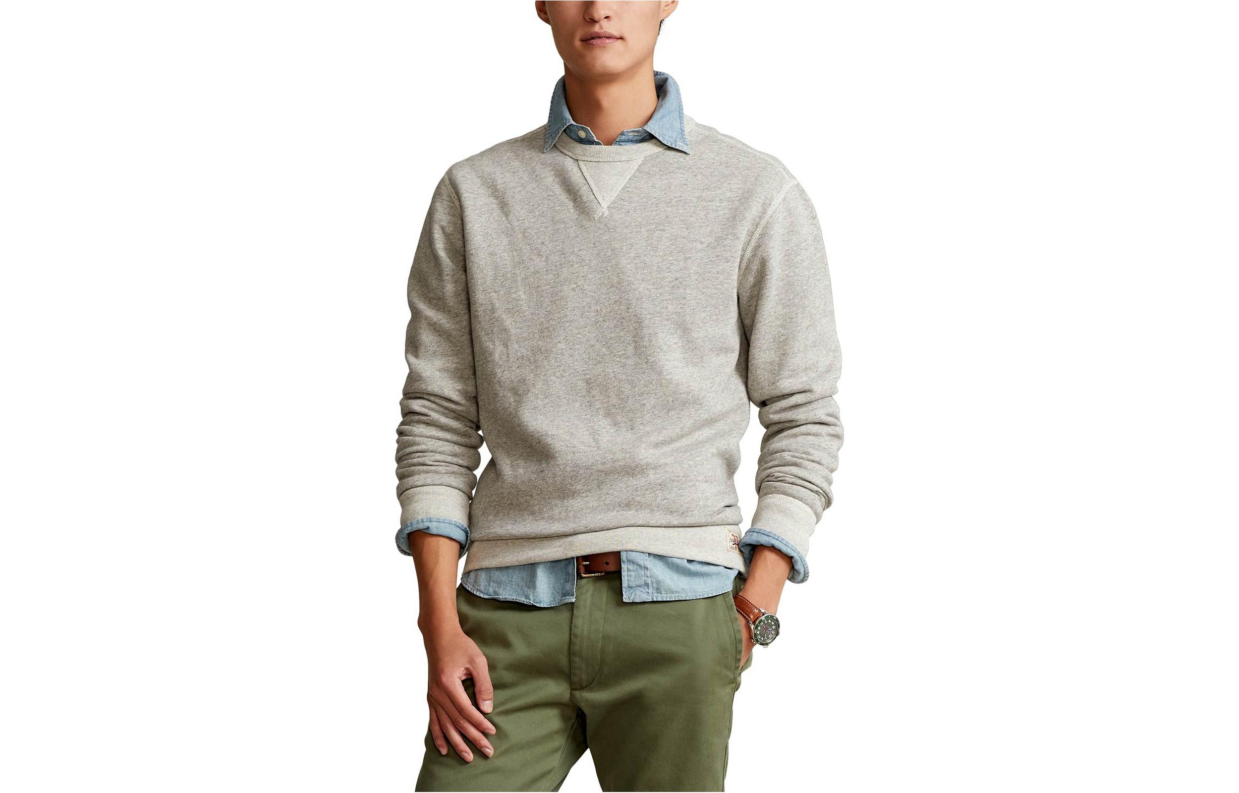 Polo Ralph Lauren SS22  Grey Solid Color Long Sleeve Sweatshirt 710850864002