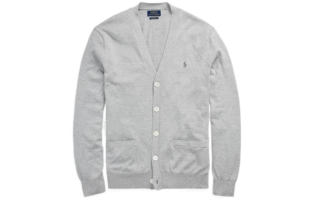 Polo Ralph Lauren SS22  Grey Solid V-Neck Knit Cardigan Sweater. MNPOSWE16810078-F16