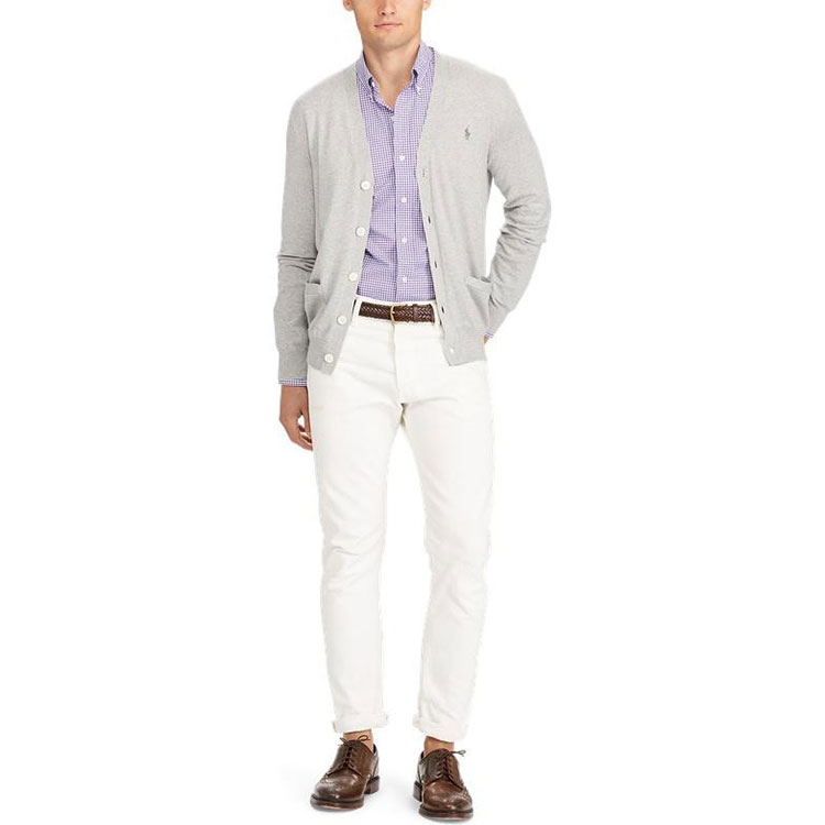 Lookbook Polo Ralph Lauren SS22 Kardigan Rajut V-Neck Abu-Abu. MNPOSWE16810078-F16