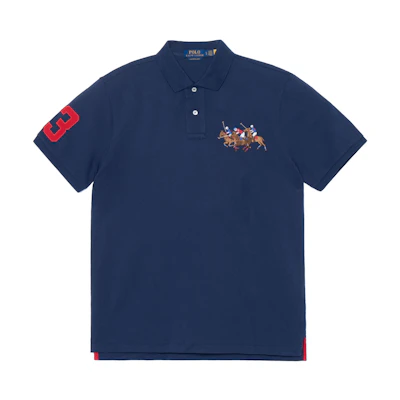 Polo Ralph Lauren SS22 Navy Blue Three Pony Logo Short Sleeve Polo Shirt MNPOKNI1N821007-410