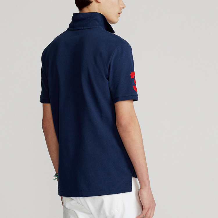 Details for Polo Ralph Lauren SS22  Navy Blue Three Pony Logo Short Sleeve Polo Shirt MNPOKNI1N821007-410