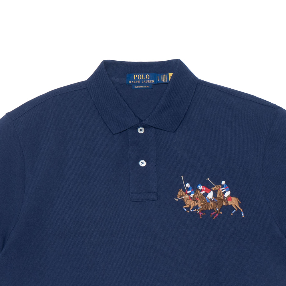 Sizing Polo Ralph Lauren SS22  Navy Blue Three Pony Logo Short Sleeve Polo Shirt MNPOKNI1N821007-410