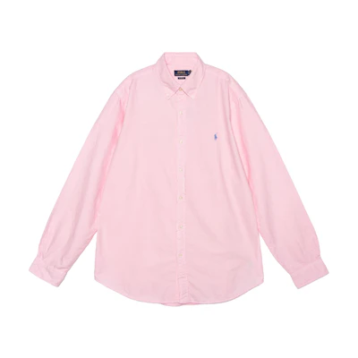 Polo Ralph Lauren SS22 Pink Solid Long Sleeve Shirt with Logo Embroidery. 710847235012
