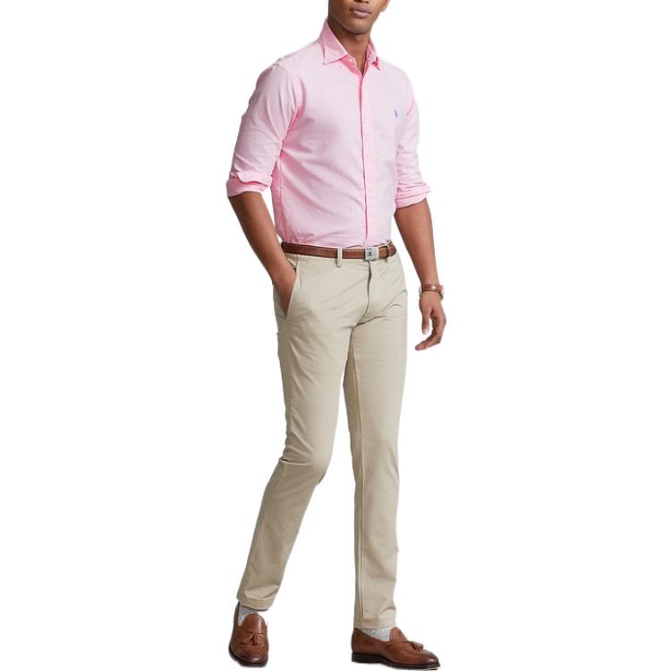 Shop Polo Ralph Lauren SS22  Pink Solid Long Sleeve Shirt with Logo Embroidery. 710847235012