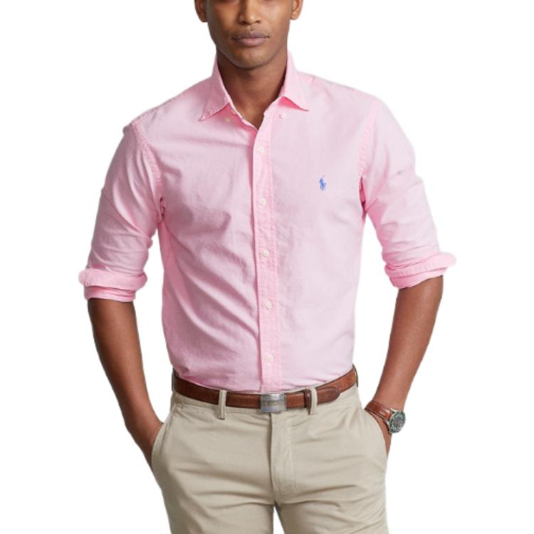 Purchase Polo Ralph Lauren SS22  Pink Solid Long Sleeve Shirt with Logo Embroidery. 710847235012