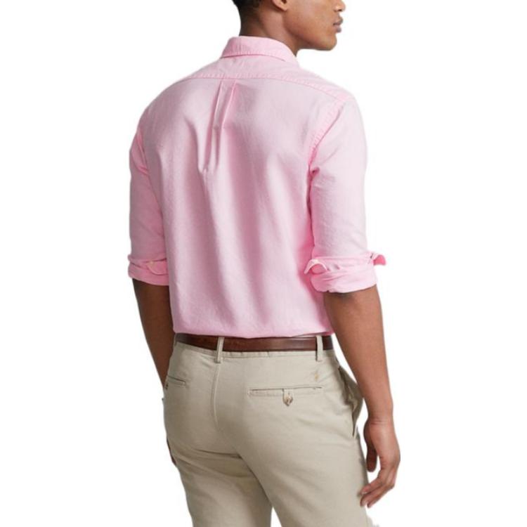 Details for Polo Ralph Lauren SS22  Pink Solid Long Sleeve Shirt with Logo Embroidery. 710847235012