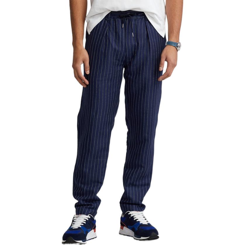 Shop Polo Ralph Lauren SS22 Slim Fit Seluar Jalur Kasual Navy Blue MNPOPNT14G20357-410