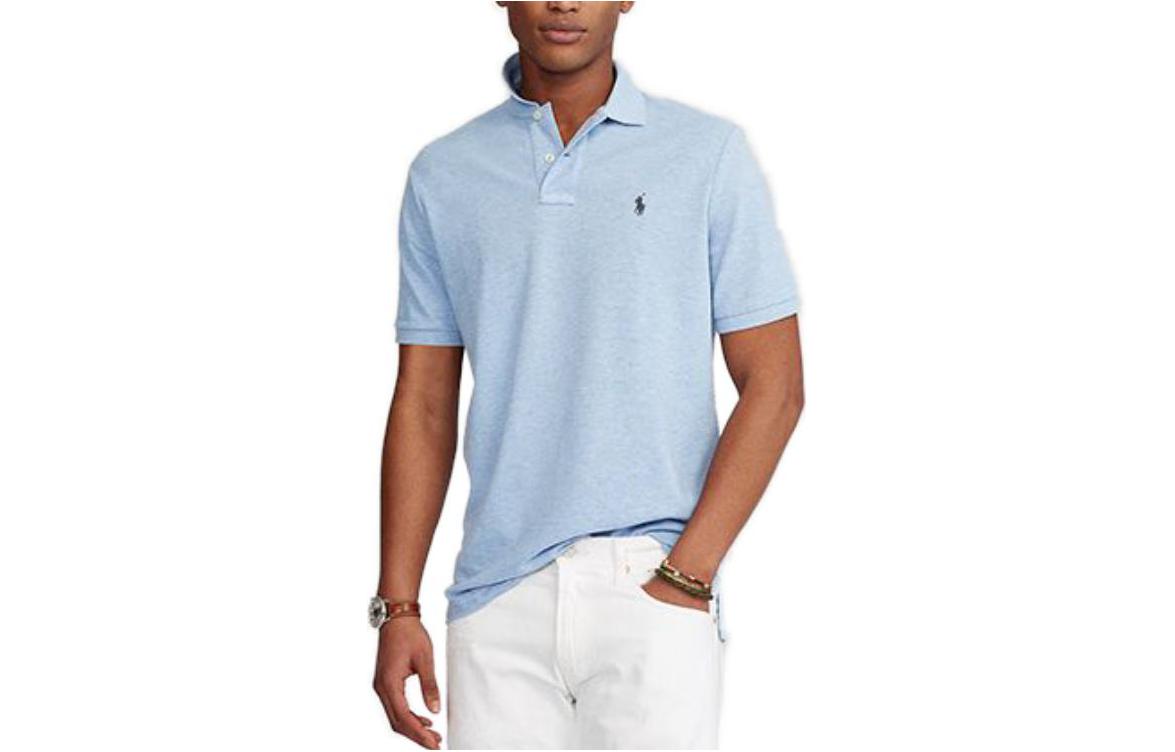 Order Polo Ralph Lauren SS22  Solid Logo Embroidered Cotton Polo Shirt Light Blue 710666997-007