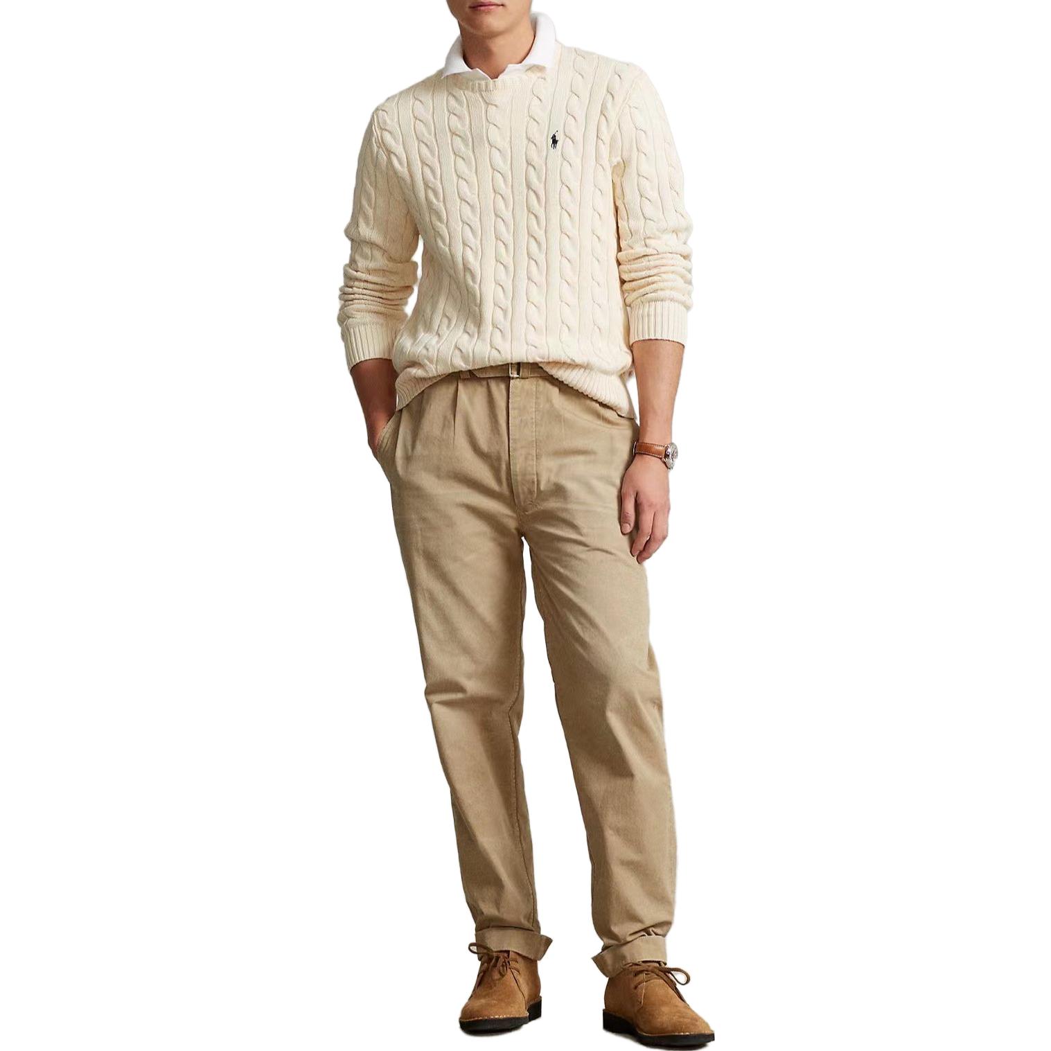 Lookbook Polo Ralph Lauren SS22 米色刺繡Logo長袖圓領毛衣。 710775885-024