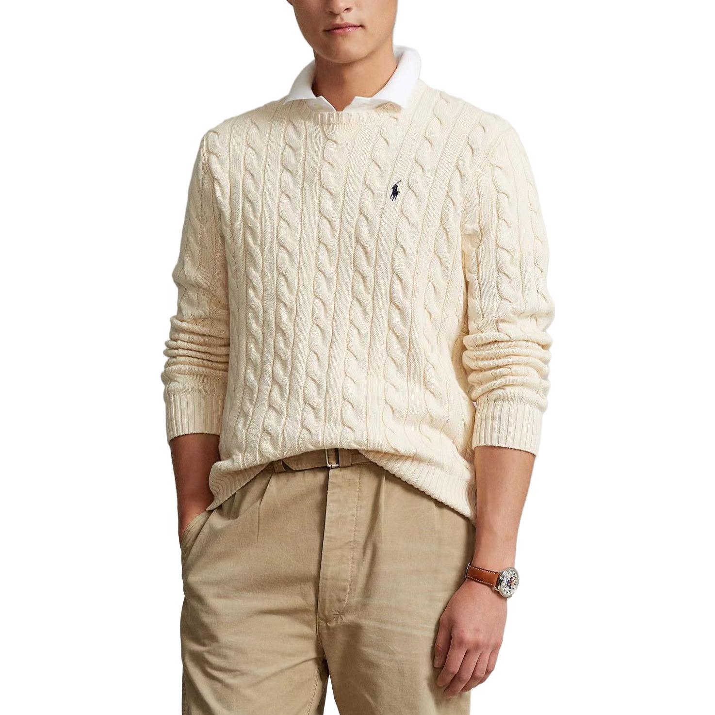 Shop Polo Ralph Lauren SS22 米色刺繡Logo長袖圓領毛衣。 710775885-024