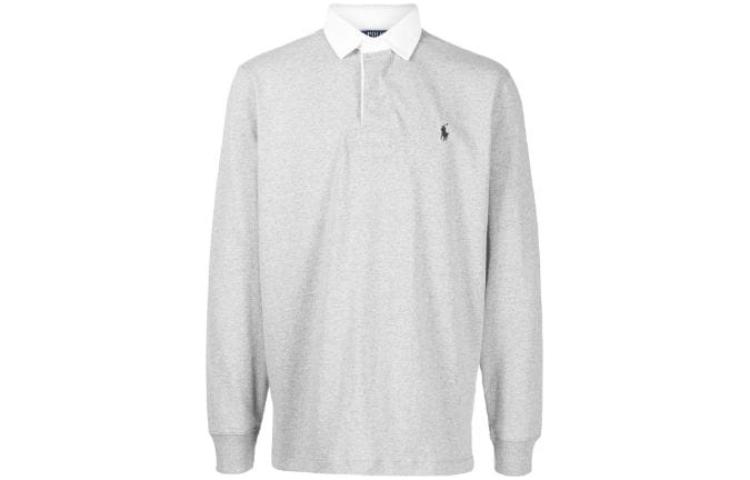 Order Polo Ralph Lauren SS22 Classic Fit Lengan Panjang Abu-Abu Pria dengan Logo Bordir 710717115-019