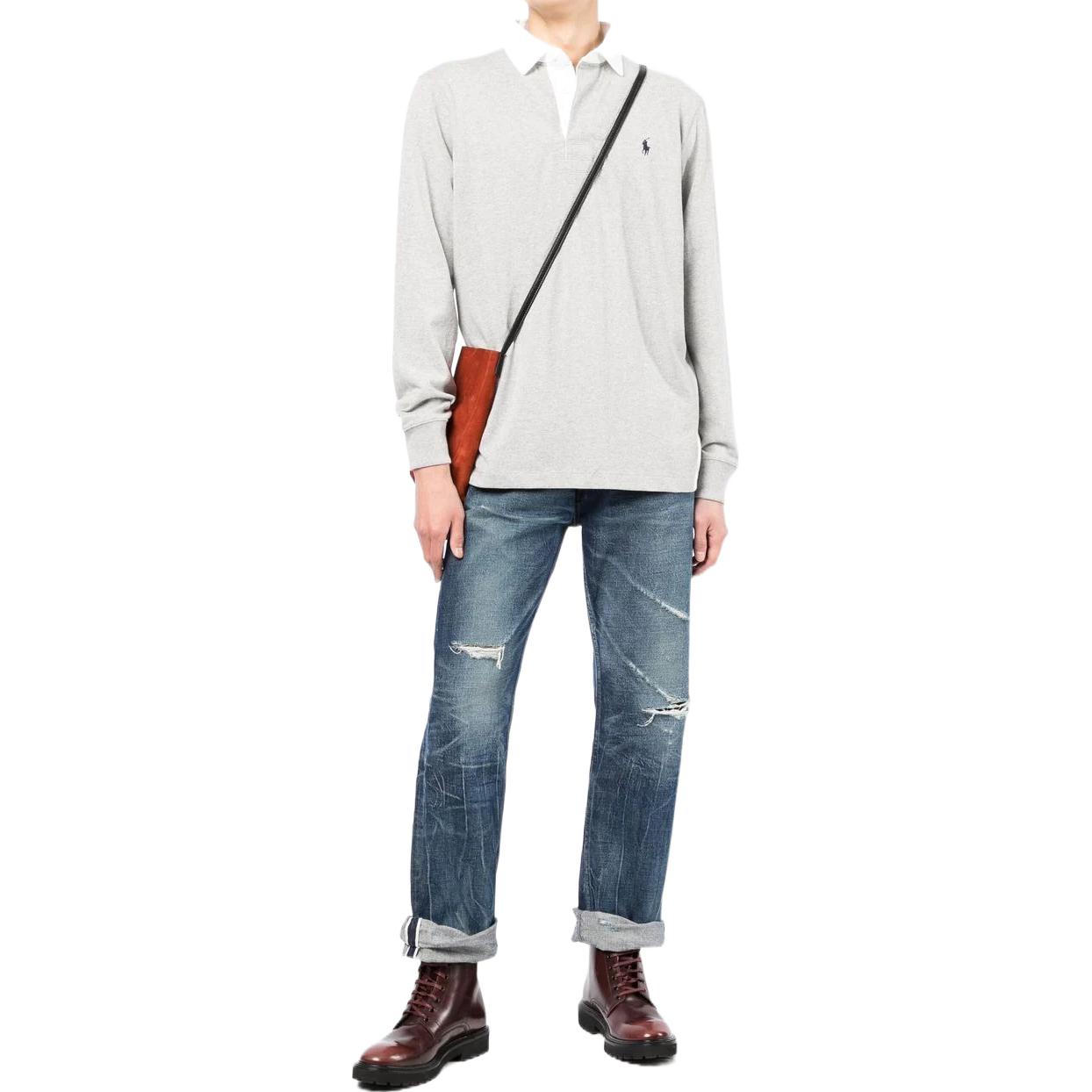 Lookbook Polo Ralph Lauren SS22 Classic Fit Lengan Panjang Abu-Abu Pria dengan Logo Bordir 710717115-019