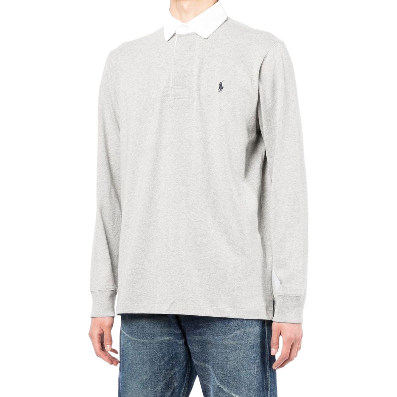 Shop Polo Ralph Lauren SS22 Classic Fit Lengan Panjang Abu-Abu Pria dengan Logo Bordir 710717115-019