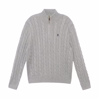 Polo Ralph Lauren SS22 Grey Half-Zip Knit Sweater with Embroidered Logo. MNPOSWE16820447-020