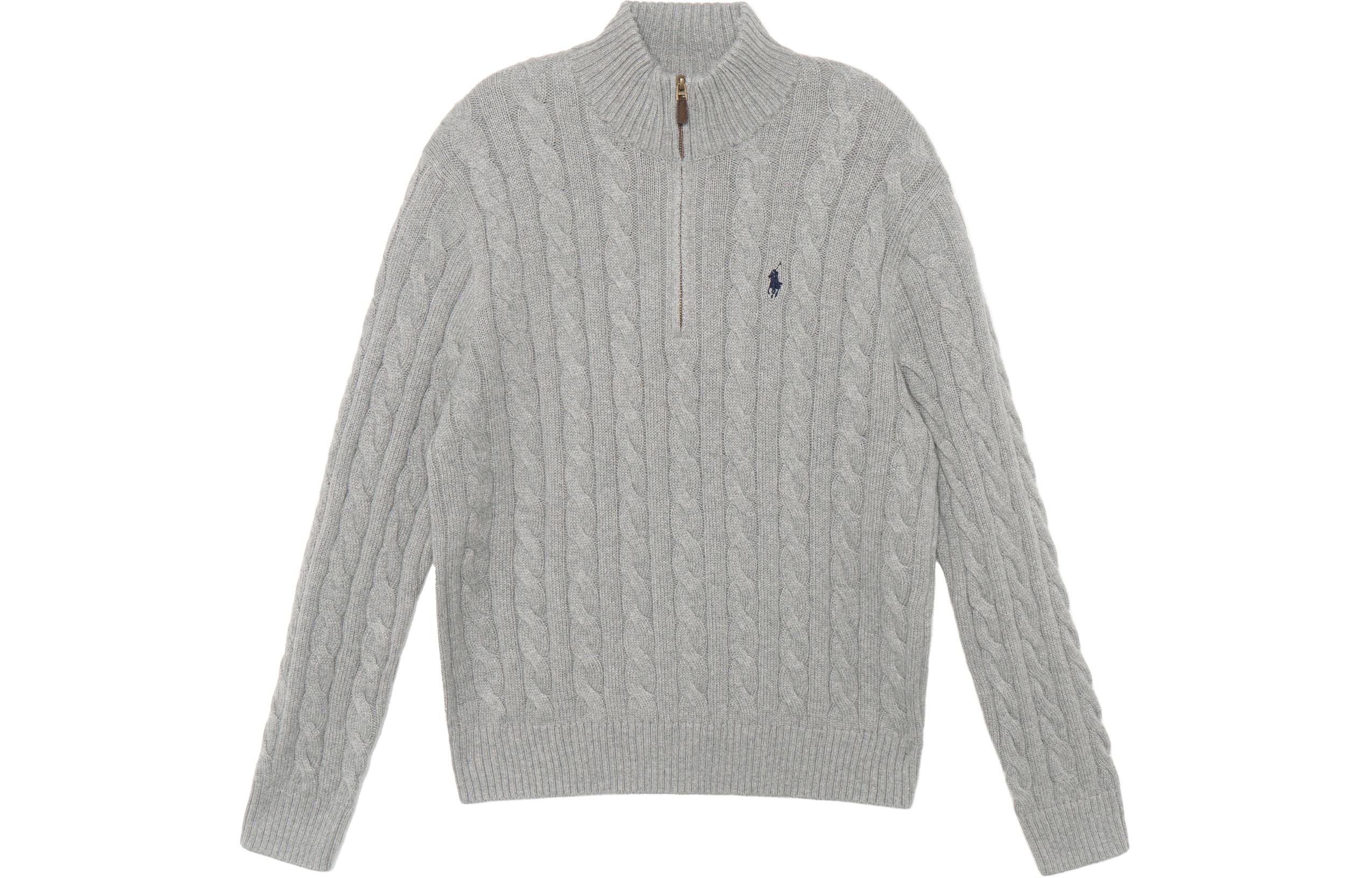 Order Polo Ralph Lauren SS22 灰色刺繡標誌半拉鍊針織毛衣 MNPOSWE16820447-020