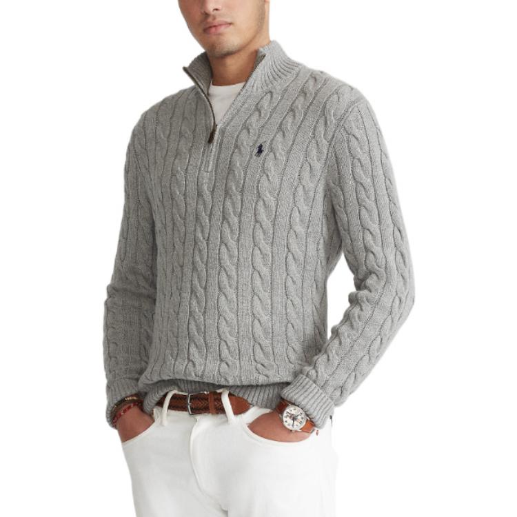 Details for Polo Ralph Lauren SS22 灰色刺繡標誌半拉鍊針織毛衣 MNPOSWE16820447-020