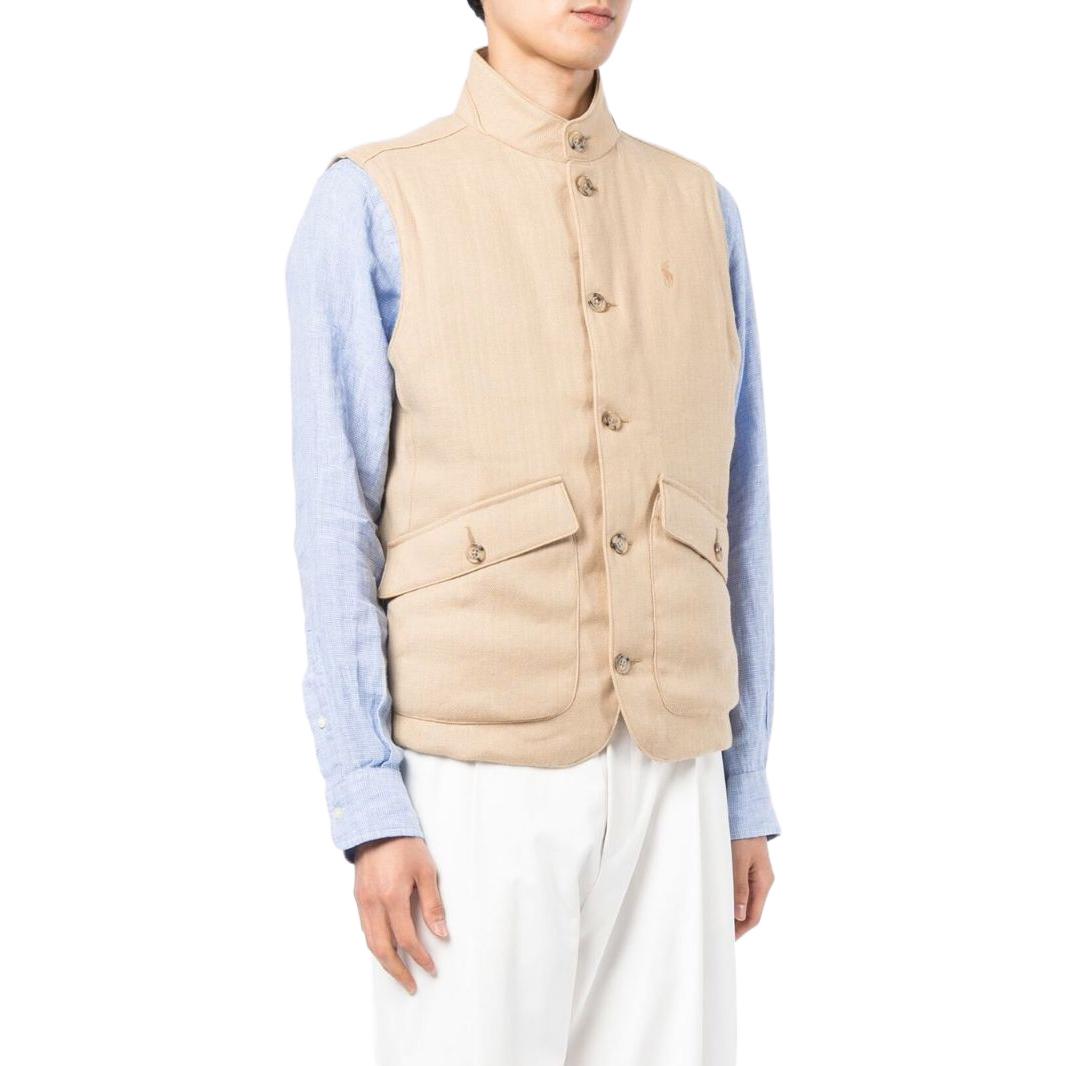 Shop 폴로 랄프 로렌 SS22 켄달 버클 스탠드 칼라 포켓 베스트 카키. 710861989001MEDIUM