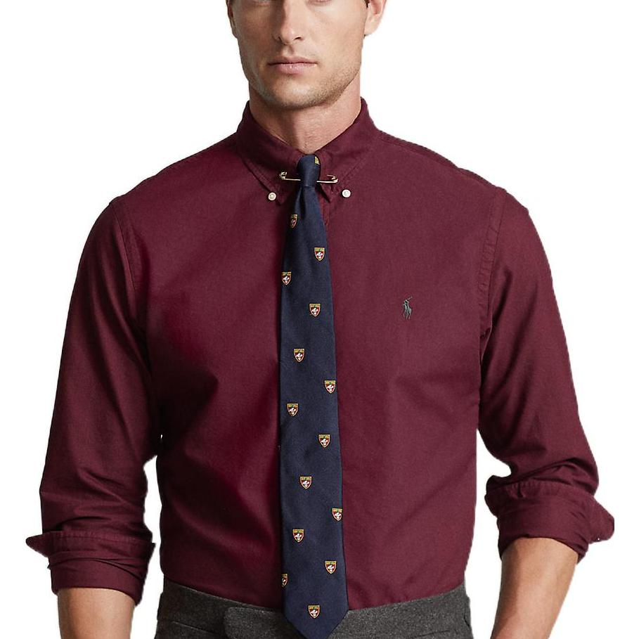 Shop Polo Ralph Lauren SS22寬鬆款刺繡小馬長袖襯衫酒紅色 MNPOWOV16822491-600