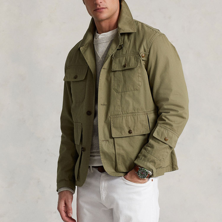 Shop Polo Ralph Lauren SS22 多口袋長袖外套 軍綠色 MNPOOTW16020803-300