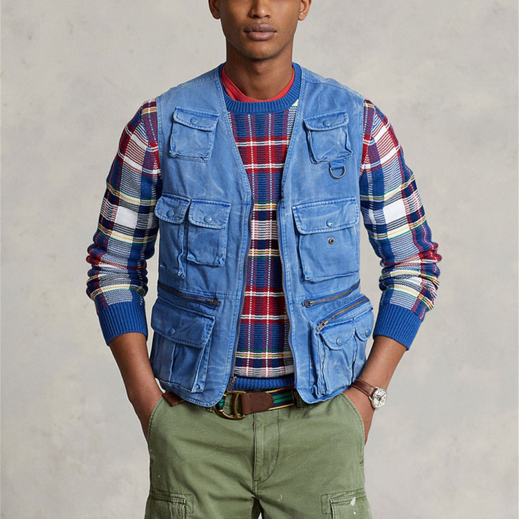 Shop Polo Ralph Lauren SS22 多口袋拉链马甲 蓝色 (). MNPOOTW1N220112