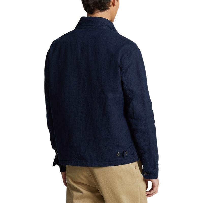 Shop Polo Ralph Lauren SS22 海軍藍刺繡小馬亞麻外套 MNPOOTW16020807-410