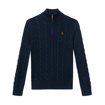 Polo Ralph Lauren SS22 Navy Blue Half-Zip Sweater with Embroidered Logo. MNPOSWE16820600-400