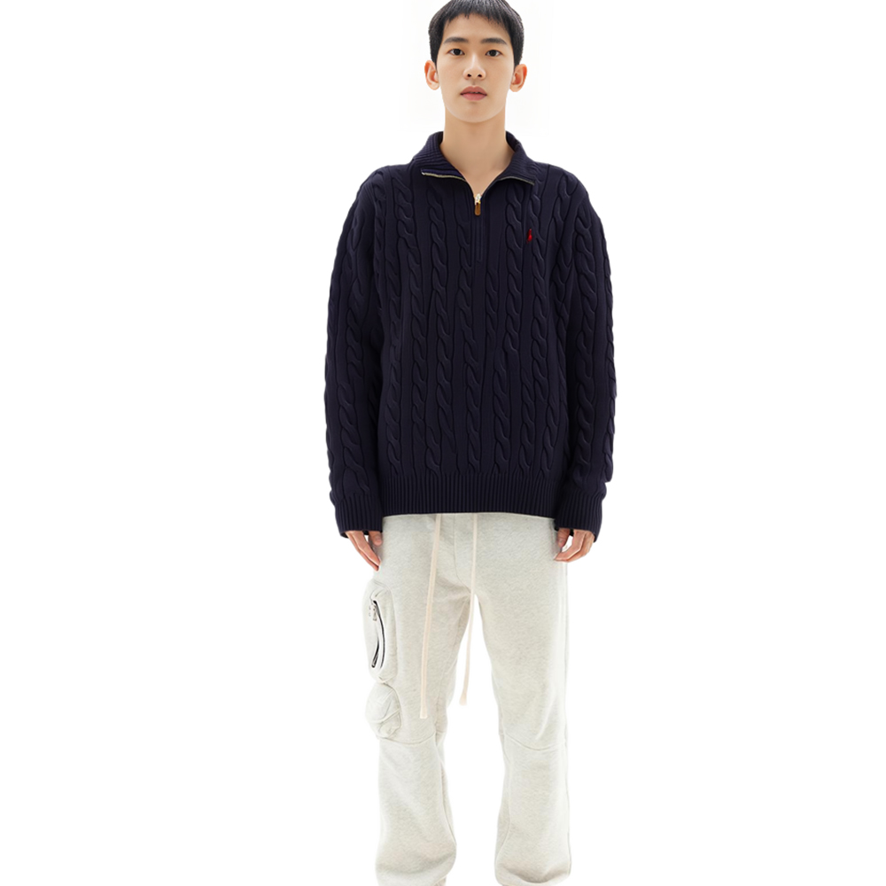 Lookbook Polo Ralph Lauren SS22 海军蓝半拉链绣标毛衣. MNPOSWE16820600-400