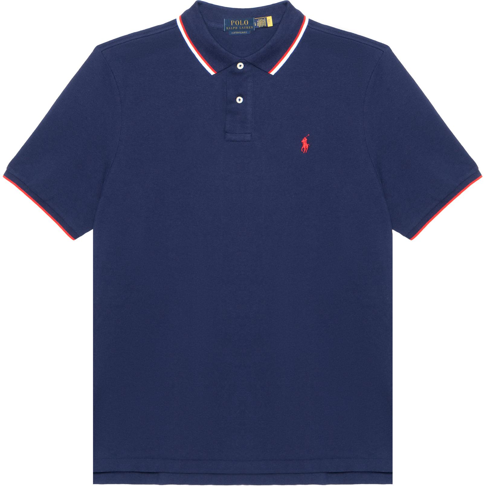 Polo Ralph Lauren SS22 Navy Stripe Trim Logo Embroidered Short Sleeve Polo Shirt Men 710842621003NAVY