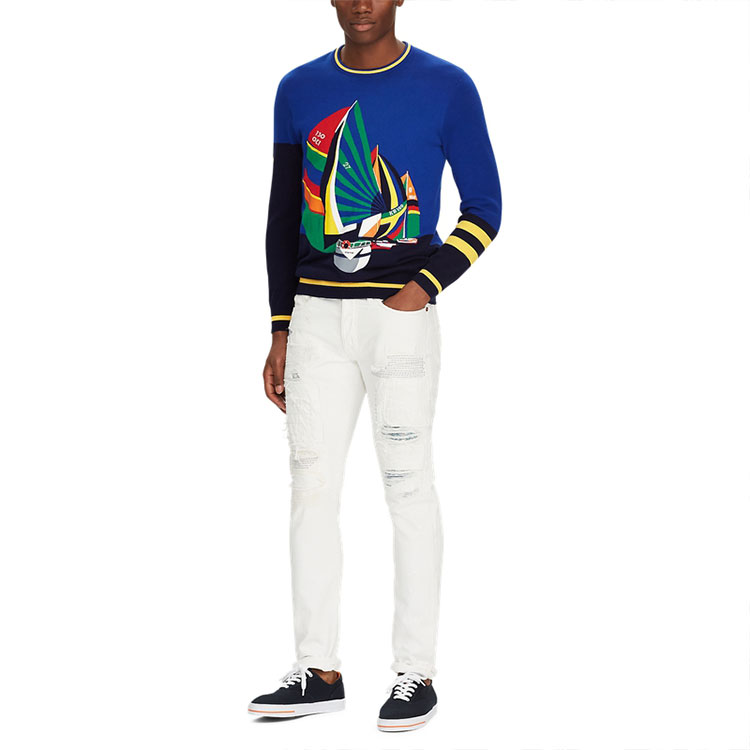 Lookbook Polo Ralph Lauren SS22 Slim Fit Jeans Denim Putih Lelaki Distressed. MNPODNM10920189-100