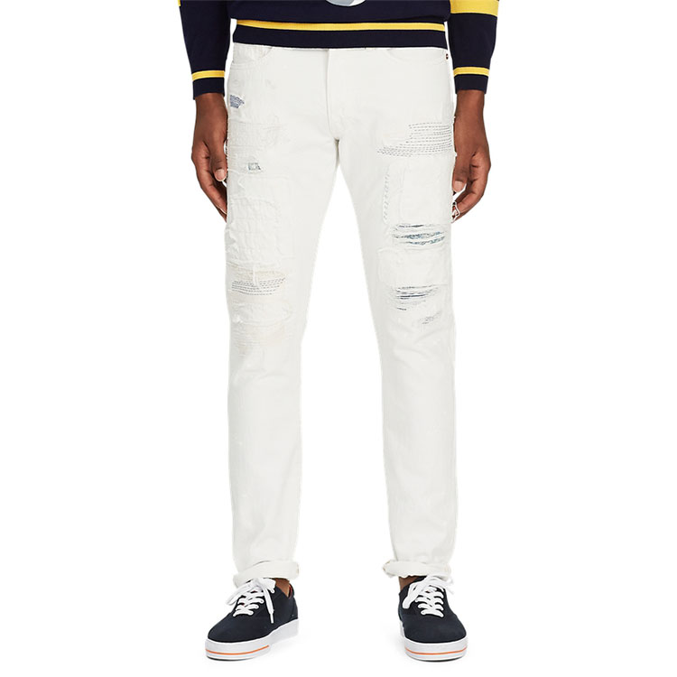 Shop Polo Ralph Lauren SS22 Slim Fit Jeans Denim Putih Lelaki Distressed. MNPODNM10920189-100