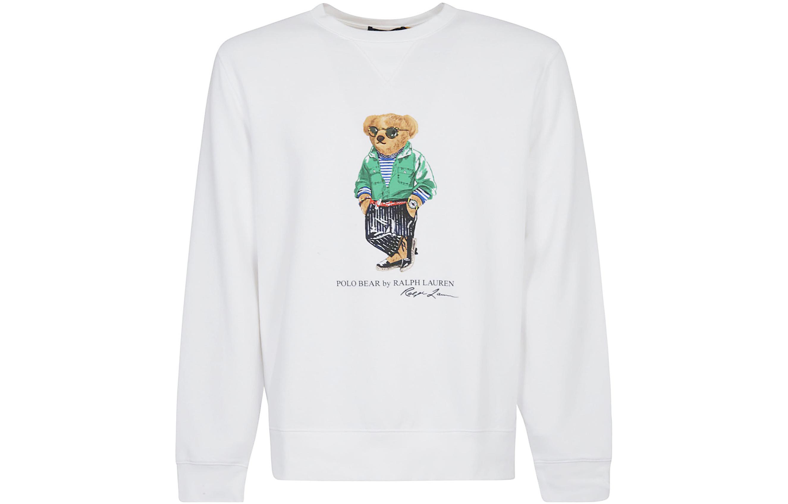 Polo Ralph Lauren SS22 Teddy Bear Logo Graphic Crewneck Sweatshirt White Men. 710853308-010