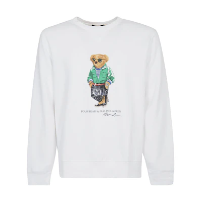 Polo Ralph Lauren SS22 Teddy Bear Logo Graphic Crewneck Sweatshirt White Men. 710853308-010