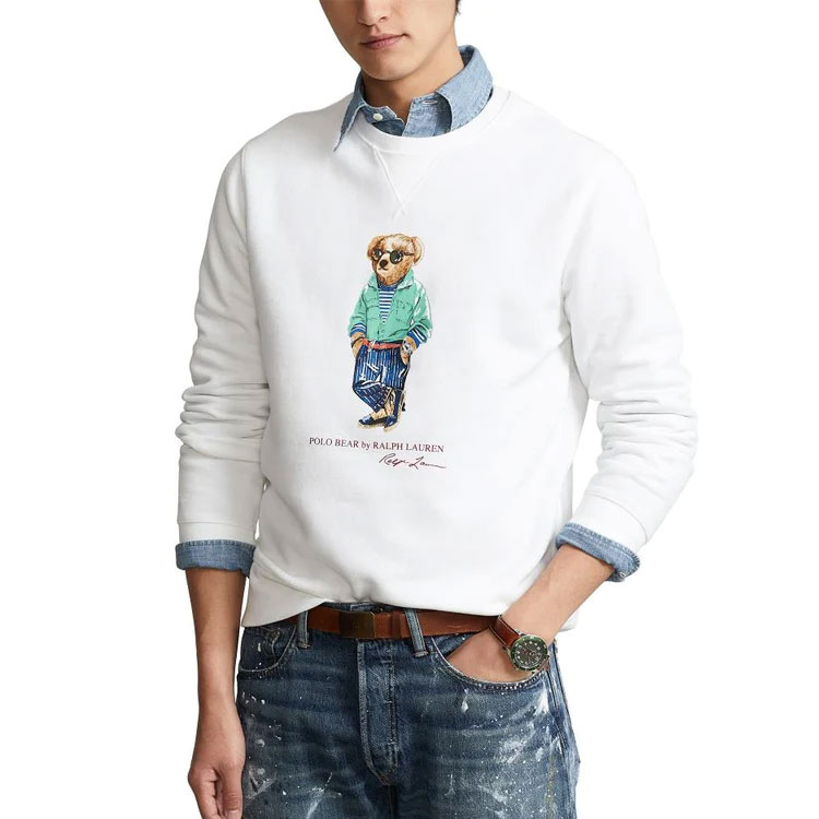 Lookbook Polo Ralph Lauren SS22 Baju Sweatshirt Logo Teddy Bear Putih Lelaki. 710853308-010