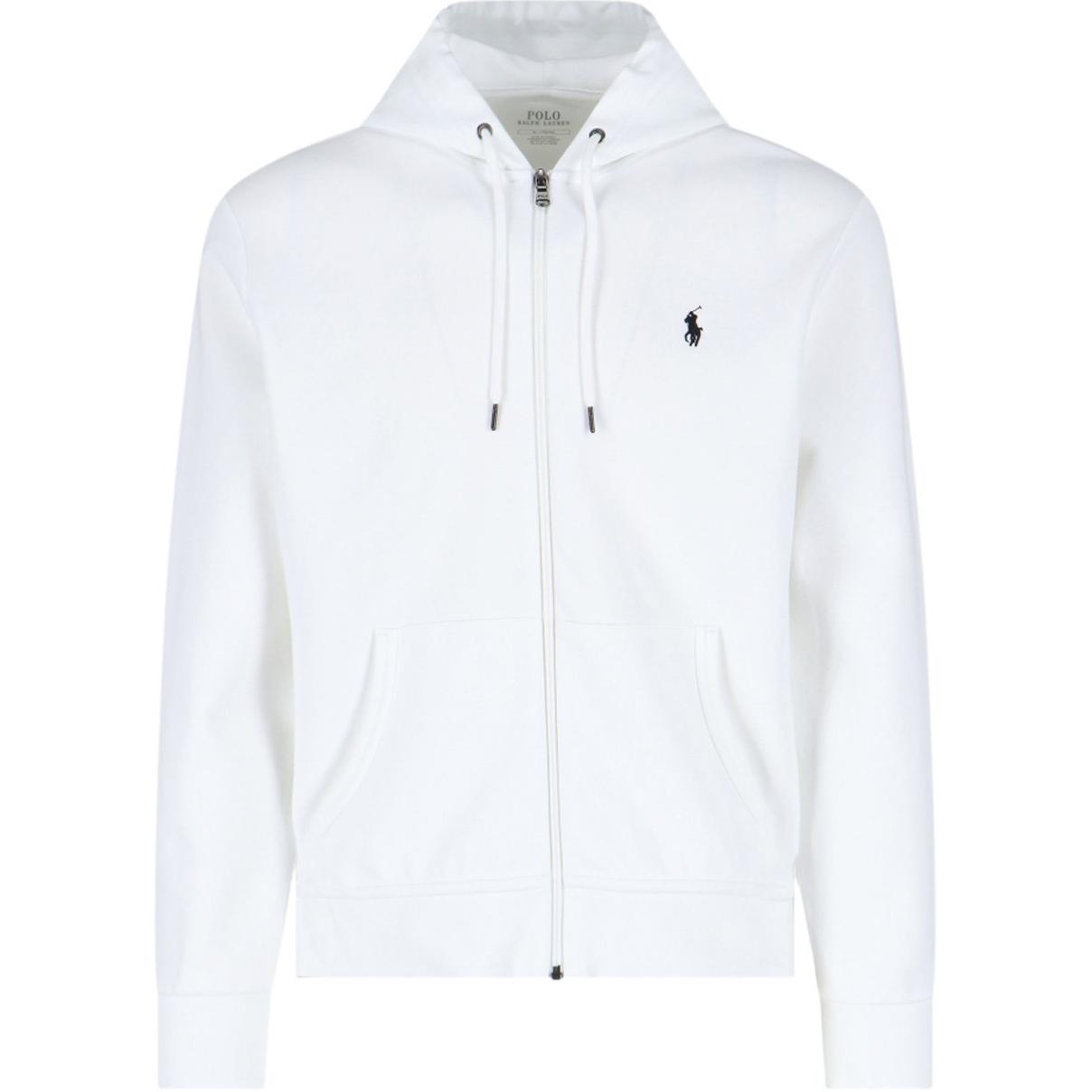 Polo Ralph Lauren SS22 White Hoodie with Logo Embroidery and Full Zip - . 710883329-013