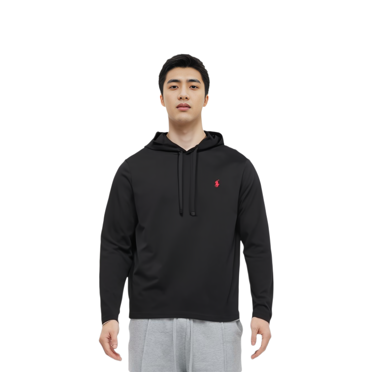 Shop Polo Ralph Lauren SS23 黑色連帽衫，繡有純色標誌。 710847203-001