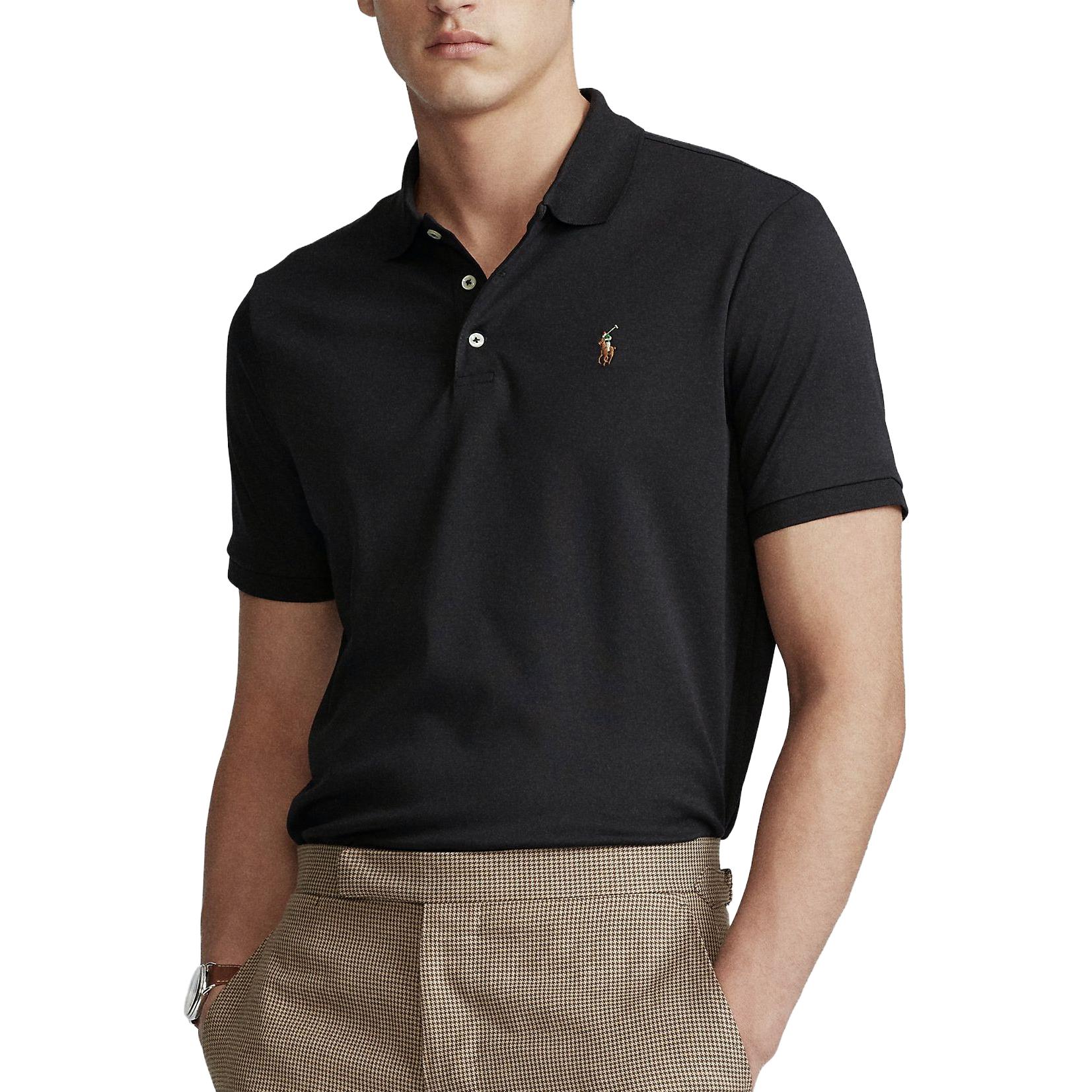 Shop Polo Ralph Lauren SS23  Black Solid Polo Shirt with Logo Embroidery. 710870645-003