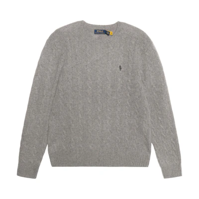 Polo Ralph Lauren SS23 Cashmere Cable-Knit Sweater Grey with Logo Embroidery 710876762-012