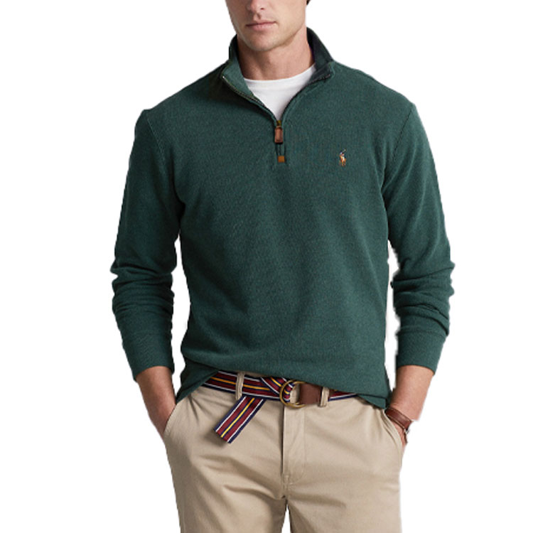 Shop Polo Ralph Lauren SS23 Sweatshirt Hijau Half-Zip dengan Bordir Logo. 710857073-017