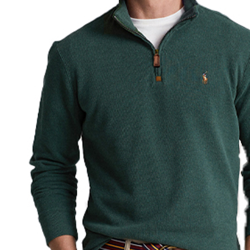 Sizing Polo Ralph Lauren SS23 Sweatshirt Hijau Half-Zip dengan Bordir Logo. 710857073-017