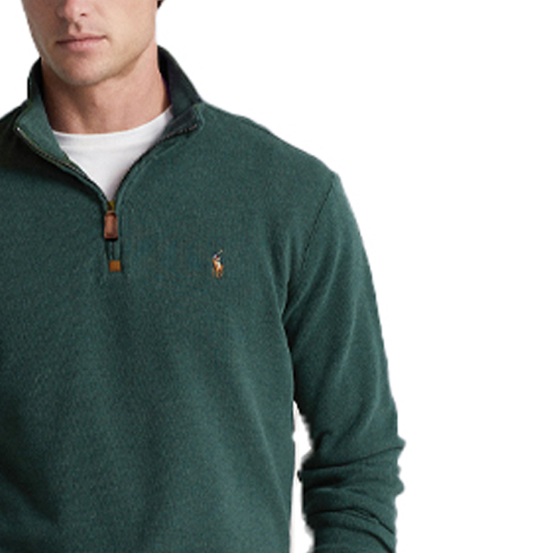 Cheap Polo Ralph Lauren SS23 Sweatshirt Hijau Half-Zip dengan Bordir Logo. 710857073-017