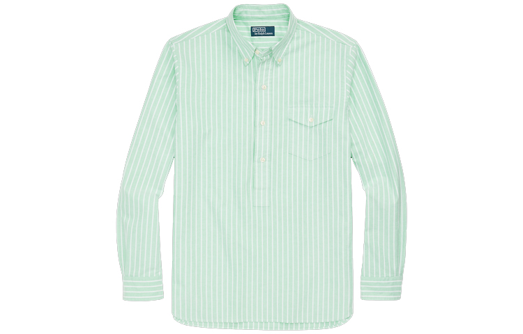 Polo Ralph Lauren SS23  Green Striped Long Sleeve Pocket Shirt. MNPOWOV16822881-300