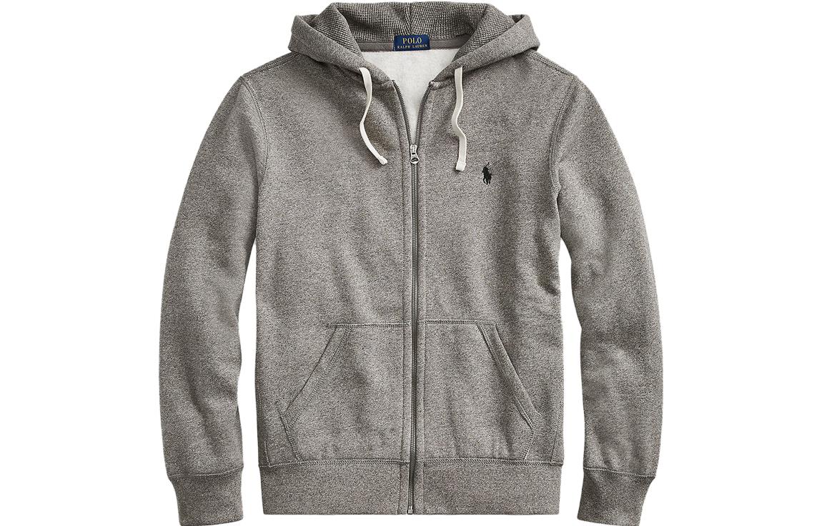 Polo Ralph Lauren SS23  Grey Logo Embroidered Zip Hoodie with Drawstring. 710625887-001