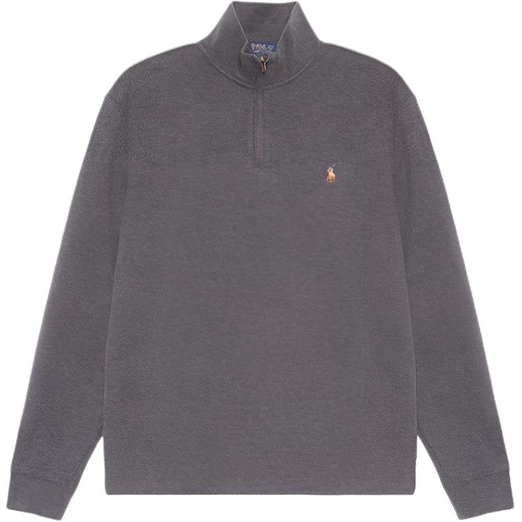 Polo Ralph Lauren SS23  Half-Zip Solid Grey Sweatshirt with Logo Embroidery. 710857073-015