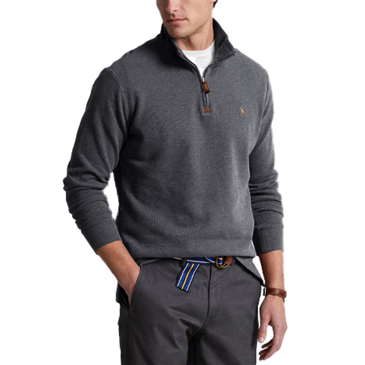 Shop Polo Ralph Lauren SS23 Half-Zip Sweatshirt Abu dengan Bordir Logo. 710857073-015