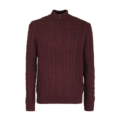 Polo Ralph Lauren SS23 Maroon Embroidered Knit Zip-Up Sweater 710810841-005