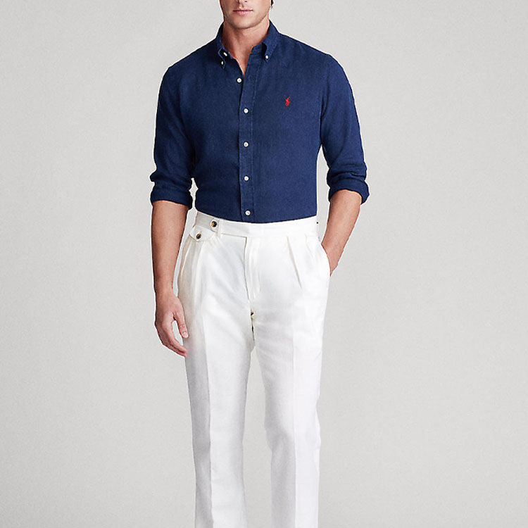 Lookbook Polo Ralph Lauren SS23 海軍藍長袖襯衫 刺繡標誌款式。 MNPOWOV16820396-410