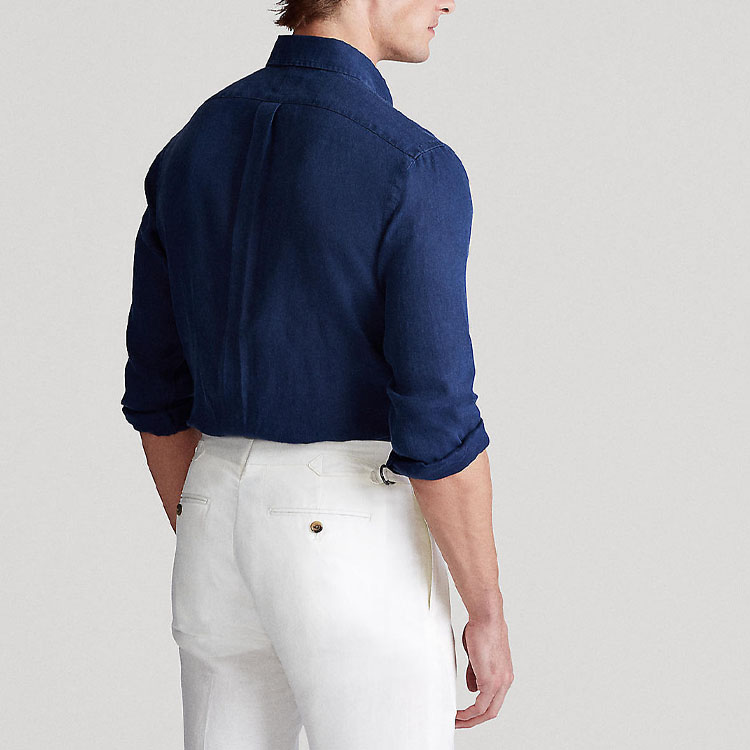 Shop Polo Ralph Lauren SS23 海軍藍長袖襯衫 刺繡標誌款式。 MNPOWOV16820396-410