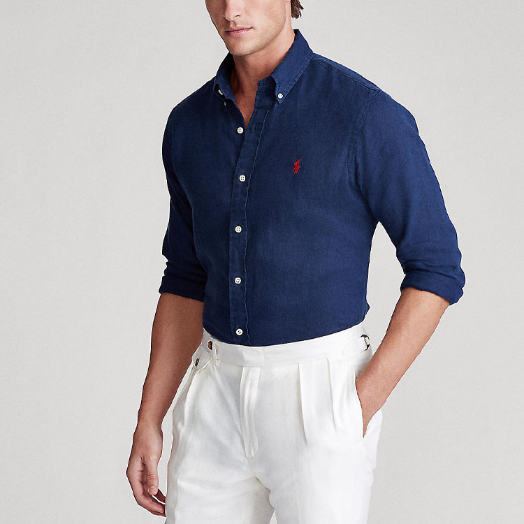 Purchase Polo Ralph Lauren SS23 海軍藍長袖襯衫 刺繡標誌款式。 MNPOWOV16820396-410