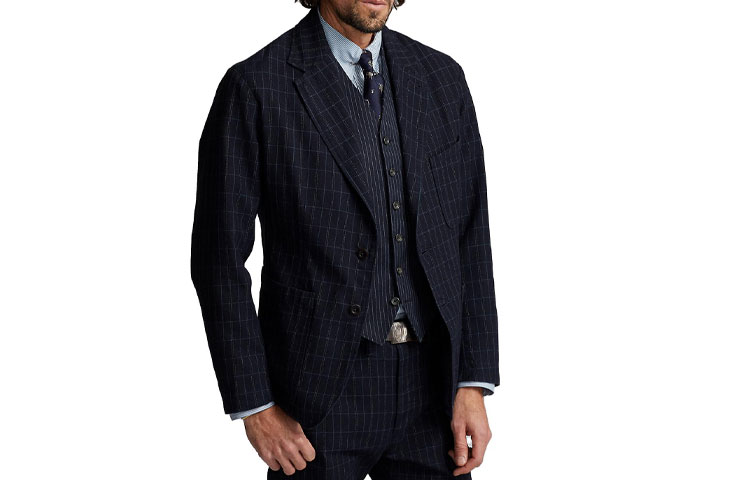 Polo Ralph Lauren SS23  Navy Single-Breasted Blazer with Plaid Detail. MNRROTW12820089-410